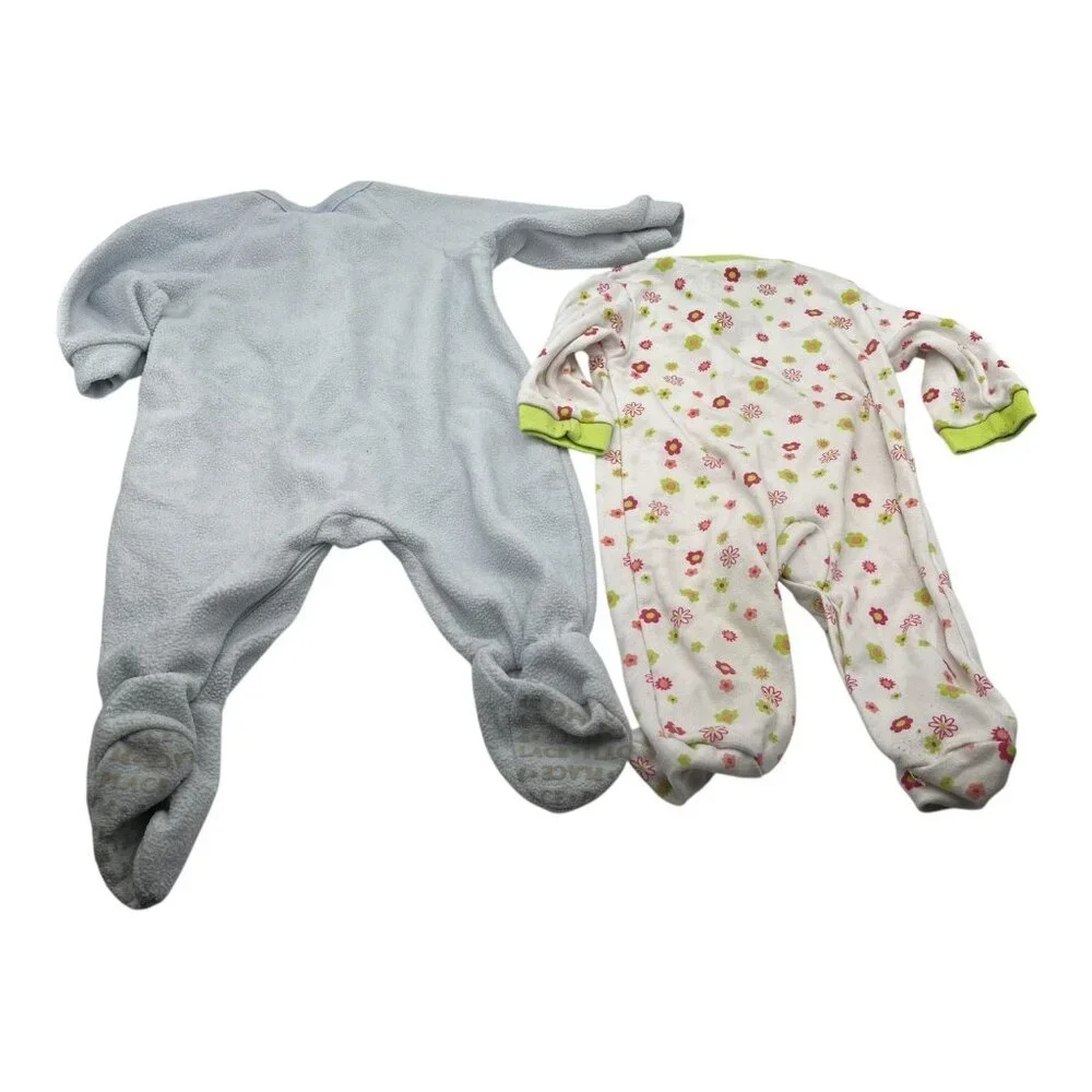 Lot of 2 Baby Girl One Piece Footed Pajamas 3-6M Floral‎ Long Sleeves Crew Neck